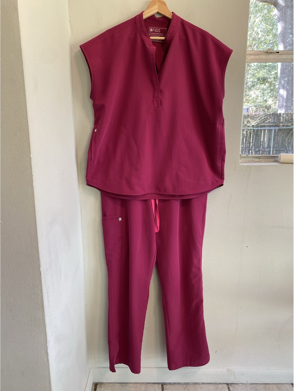 FIGS Rafaela & Kade Dark Pink Burgundy Scrub Top and Pants Set